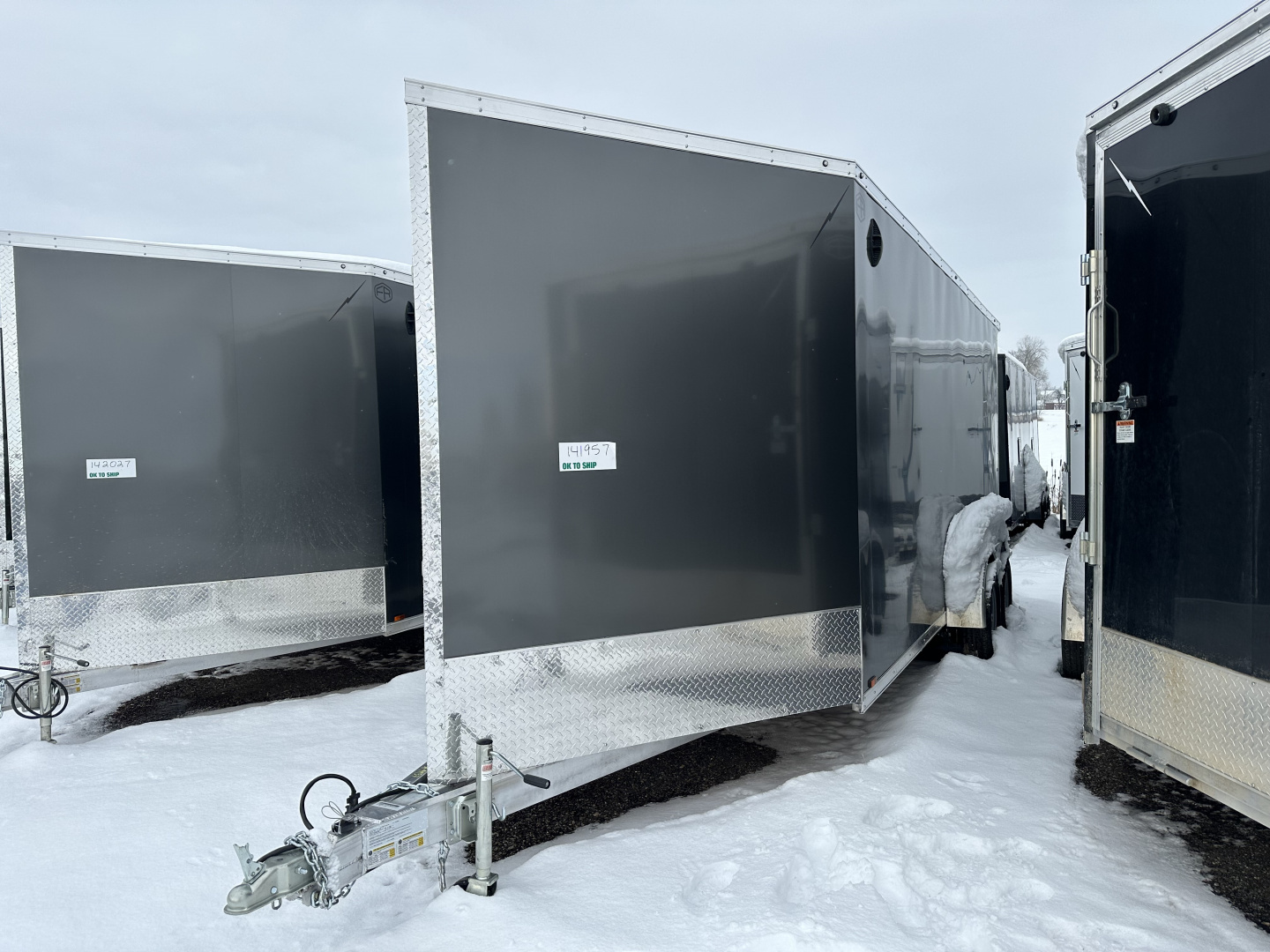 New 2026 Lightning Trailers 7x23 Aluminum 3-Place W/7Ft Height & Rear Spoiler Snowmobile Trailer