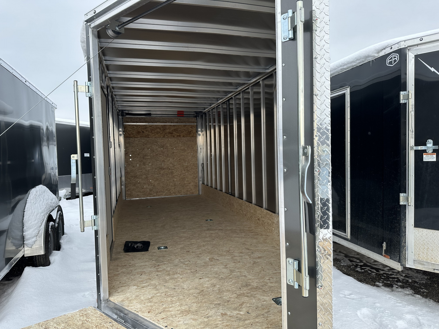 New 2026 Lightning Trailers 7x23 Aluminum 3-Place W/7Ft Height & Rear Spoiler Snowmobile Trailer