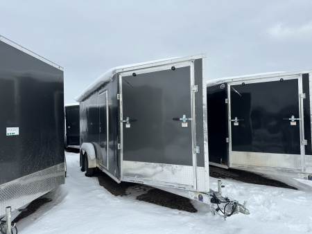 New 2026 Lightning Trailers 7x23 Aluminum 3-Place W/7Ft Height & Rear Spoiler Snowmobile Trailer
