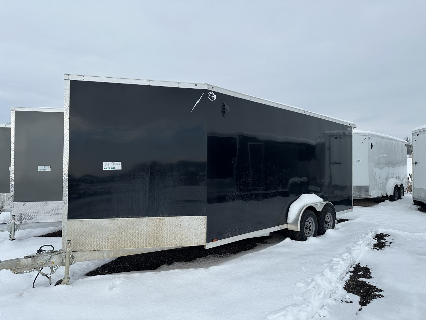New 2026 Lightning Trailers 7x23 Aluminum 3-Place W/7Ft Height & Rear Spoiler Snowmobile Trailer