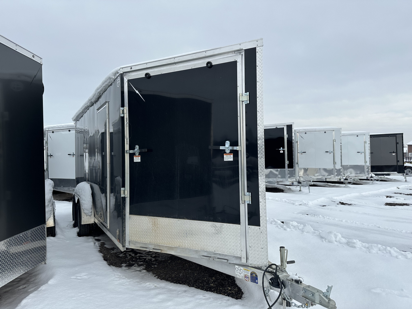 New 2026 Lightning Trailers 7x23 Aluminum 3-Place W/7Ft Height & Rear Spoiler Snowmobile Trailer