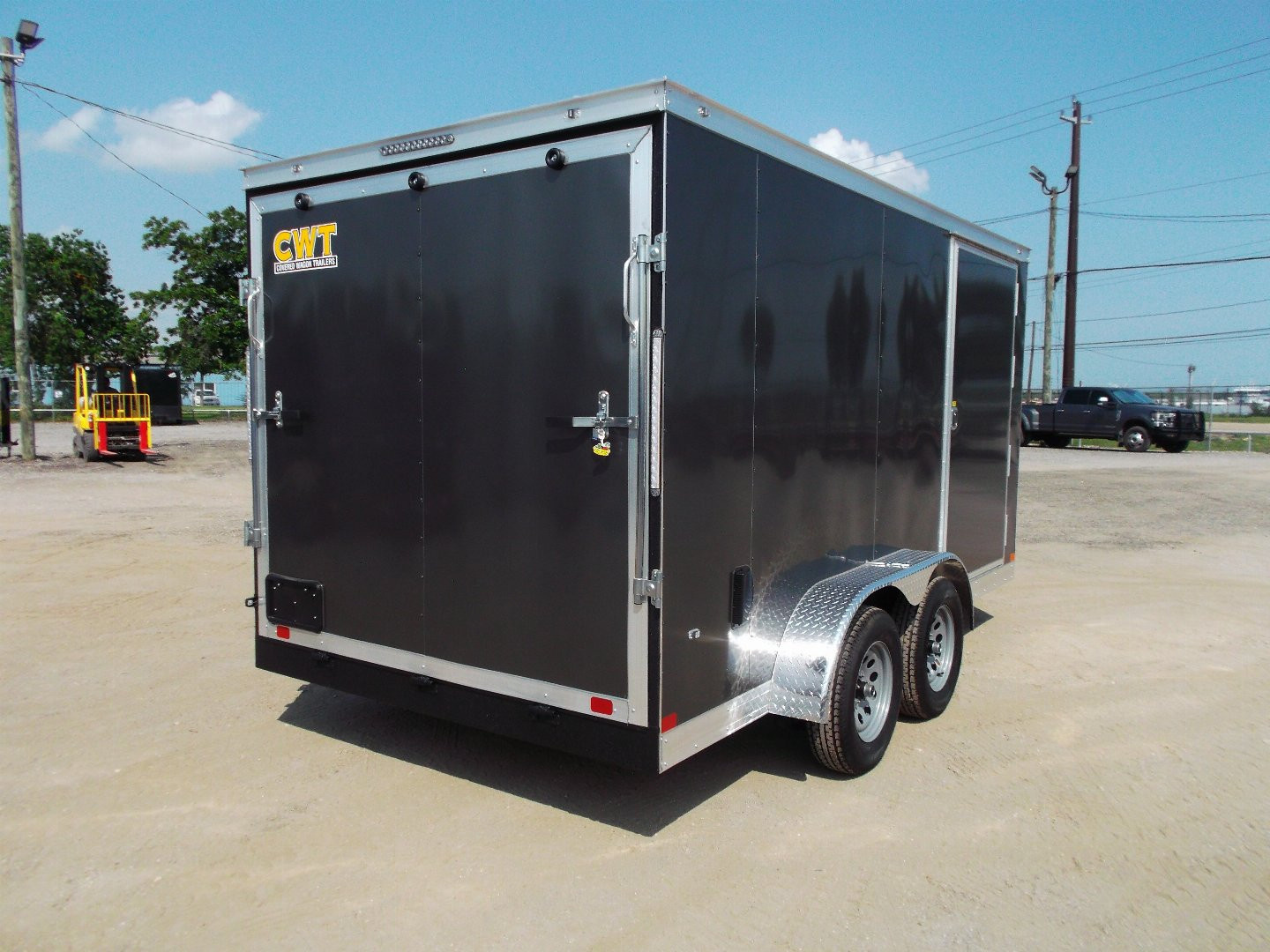 New 2026 Covered Wagon Trailers 7x14 Cargo Trailer / Enclosed Trailer / 6'6" Interior / Extra Wide Ramp / 48" RV Door / LEDs / .030 Charcoal Gray Semi-Screwless Exterior