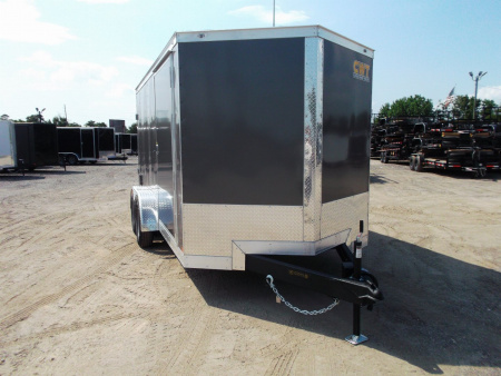New 2026 Covered Wagon Trailers 7x14 Cargo Trailer / Enclosed Trailer / 6'6" Interior / Extra Wide Ramp / 48" RV Door / LEDs / .030 Charcoal Gray Semi-Screwless Exterior
