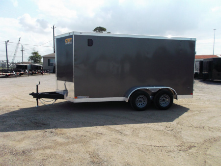New 2026 Covered Wagon Trailers 7x14 Cargo Trailer / Enclosed Trailer / 6'6" Interior / Extra Wide Ramp / 48" RV Door / LEDs / .030 Charcoal Gray Semi-Screwless Exterior