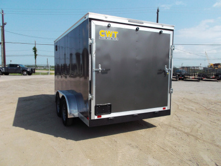 New 2026 Covered Wagon Trailers 7x14 Cargo Trailer / Enclosed Trailer / 6'6" Interior / Extra Wide Ramp / 48" RV Door / LEDs / .030 Charcoal Gray Semi-Screwless Exterior