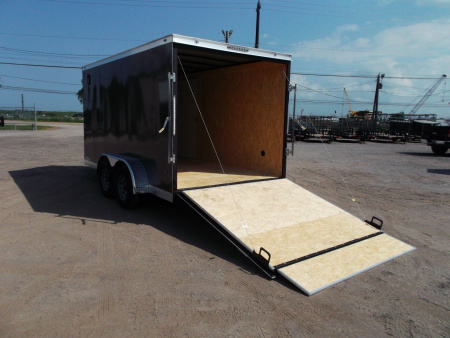 New 2026 Covered Wagon Trailers 7x14 Cargo Trailer / Enclosed Trailer / 6'6" Interior / Extra Wide Ramp / 48" RV Door / LEDs / .030 Charcoal Gray Semi-Screwless Exterior