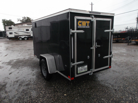 Used USED 2026 Covered Wagon Trailers 5x10 Single Axle Cargo Trailer / Enclosed Cargo Trailer / Double Rear Barn Doors/ RV Side Door / Bed Lined Tongue and Frame / .030 Black Semi-Screwless Exterior