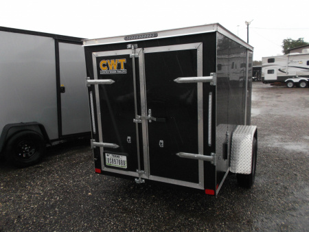 Used USED 2026 Covered Wagon Trailers 5x10 Single Axle Cargo Trailer / Enclosed Cargo Trailer / Double Rear Barn Doors/ RV Side Door / Bed Lined Tongue and Frame / .030 Black Semi-Screwless Exterior