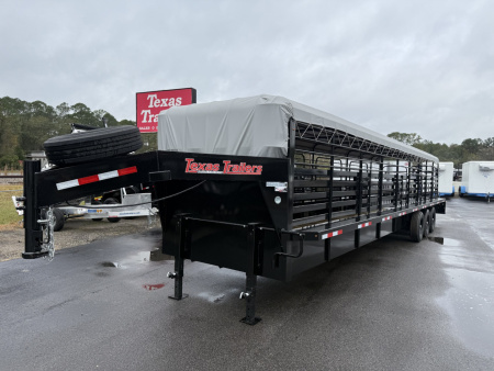 New ST3621G TEXAS TRAILERS 36' GOOSENECK STOCK TRAILER W/ TRIPLE AXLES, LRG TIRES, & LED LOAD LIGHTS