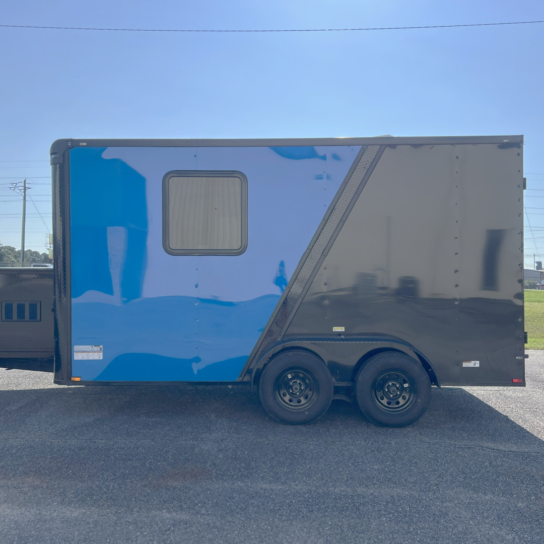 New 7X14TA Blue and Black Pet Grooming Trailer