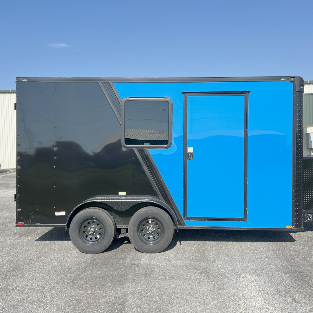 New 7X14TA Blue and Black Pet Grooming Trailer