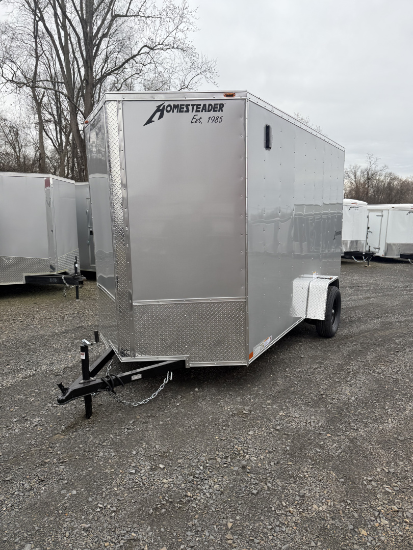 New 2026 Homesteader 6x12 -V-Nose - 7' Int. - SILVER - RAMP DOOR