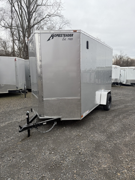 New 2026 Homesteader 6x12 -V-Nose - 7' Int. - SILVER - RAMP DOOR