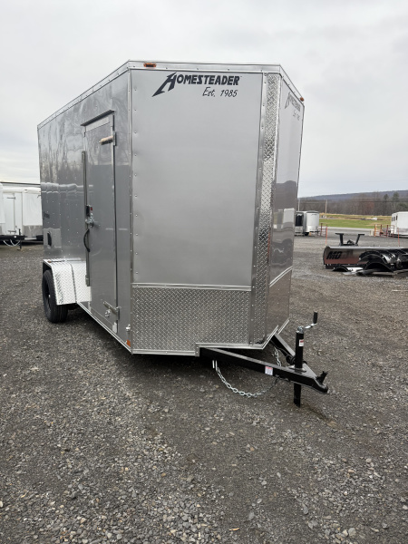New 2026 Homesteader 6x12 -V-Nose - 7' Int. - SILVER - RAMP DOOR