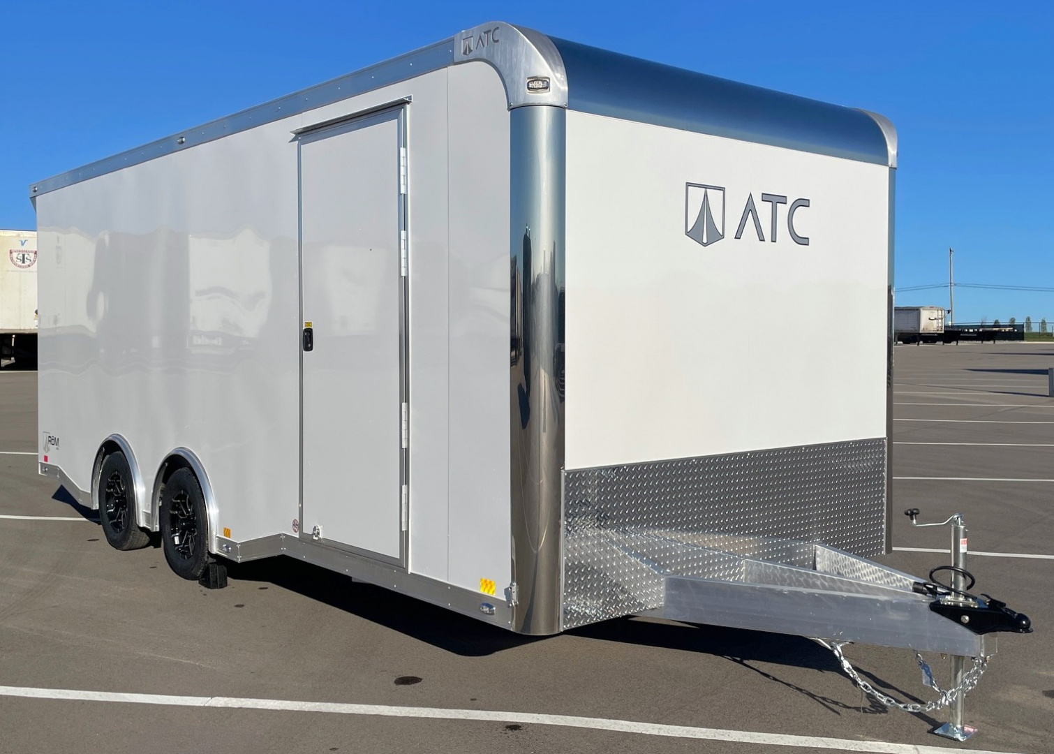 New ATC RoM 400 White 20' Aluminum Enclosed Car Hauler Trailer: Coin Floor, Escape Door, Spare 7,700 GVWR