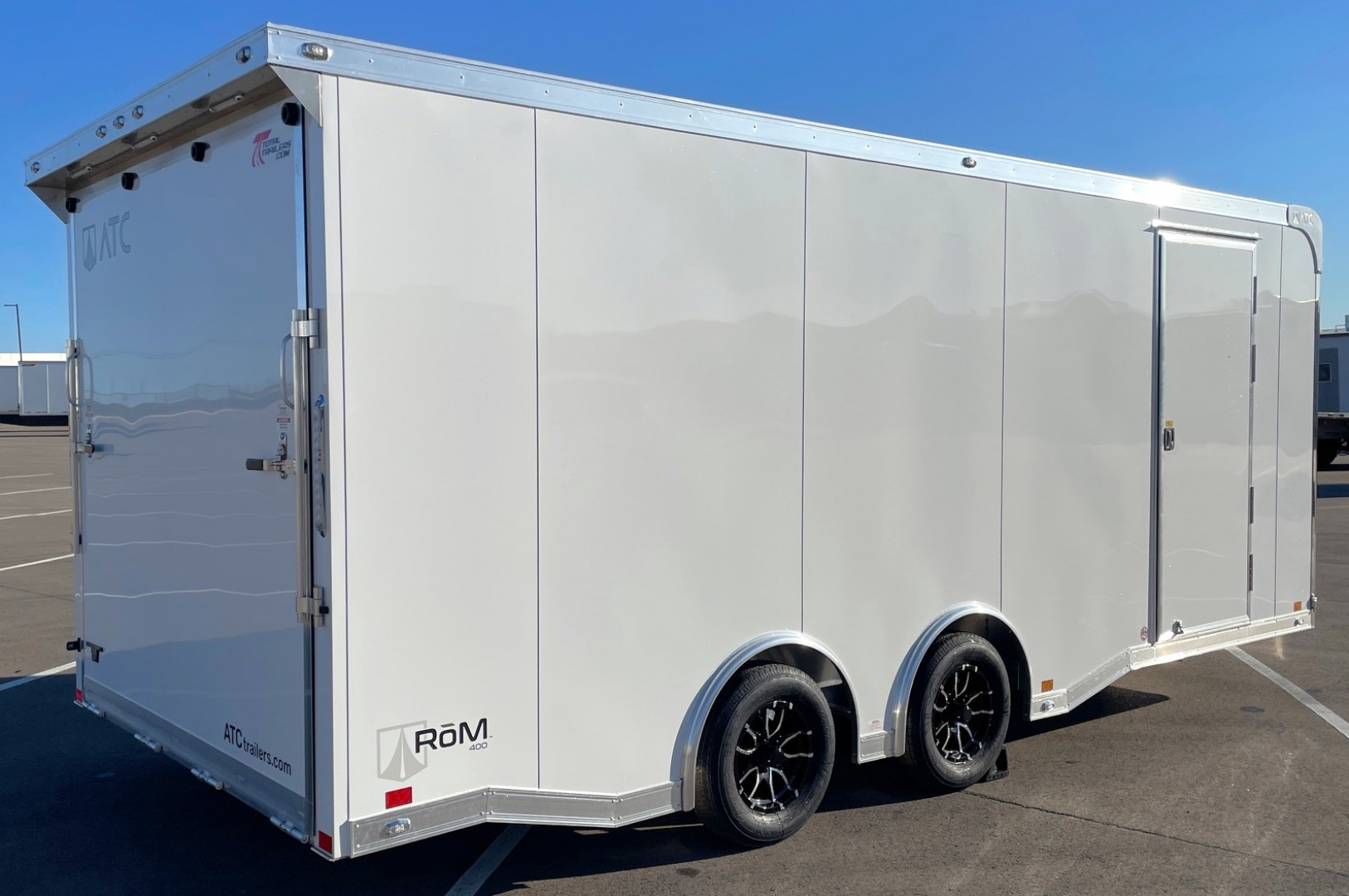 New ATC RoM 400 White 20' Aluminum Enclosed Car Hauler Trailer: Coin Floor, Escape Door, Spare 7,700 GVWR