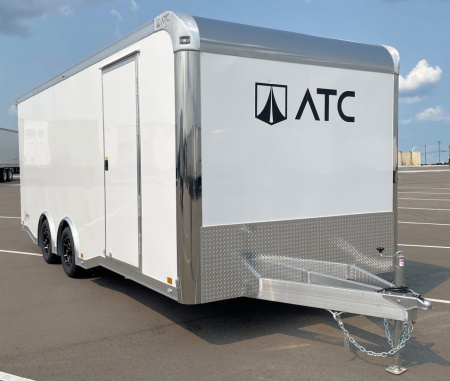 New ATC RoM 400 White 20' Aluminum Enclosed Car Hauler Trailer: Coin Floor, Escape Door, Spare 7,700 GVWR