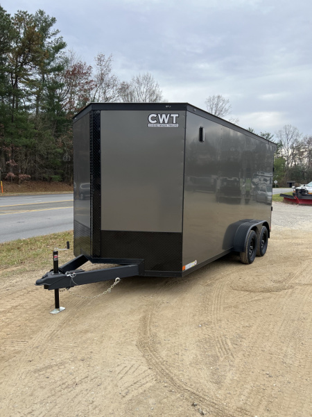 New 2026 Covered Wagon Trailers CW7X16TA2 Cargo / Enclosed Trailer / 7' Wide x 16' Long / 7' Interior Height / Ramp Rear Door , 48" Side door / 3500# Electric Brake Axles / .080 Poly Core Charcoal Gray with Black Out Package / Spoiler with load lights