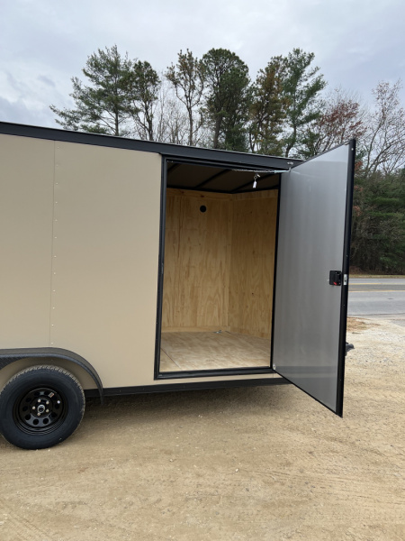 New 2026 Covered Wagon Trailers CW7X16TA2 Cargo / Enclosed Trailer / 7' Wide x 16' Long / 7' Interior Height / Ramp Rear Door , 48" Side door / 3500# Electric Brake Axles / .080 Poly Core Desert Sand with Black Out Package / Spoiler with load lights