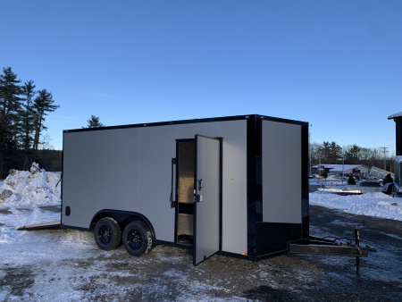 New 2026 SPARTAN 8.5X16 + 2ft V nose/ 7' Int Height/ 16" OC Construction / BLACKOUT/ Ext Tongue/ Polycore - 7000GVW