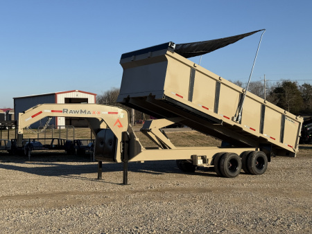 New 2026 RawMaxx 102X20 HDX GOOSENECK HIGH SIDE W/14 PLYS, HYDRAULIC JACKS, HYDRAULIC DISC BRAKES, AND FLIP OVER TARP 25.9K GVWR Tandem Dual Dump Trailer Dump Trailer