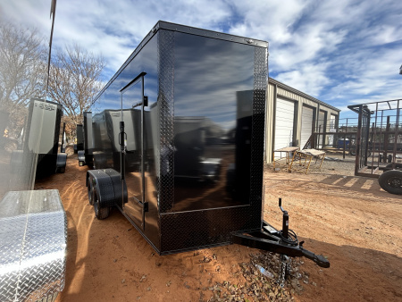 New 2026 Family Trailer 7x14 Tandem Axles Cargo / Enclosed Trailer-Screwless Exterior-Blackout Pkg-Rear Spoiler