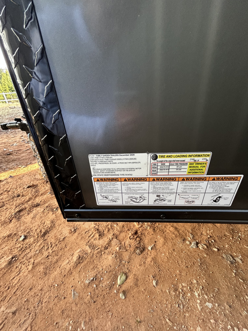 New 2026 Family Trailer 7x14 Tandem Axles Cargo / Enclosed Trailer- Screwless Exterior-Blackout Pkg- Rear Spoiler