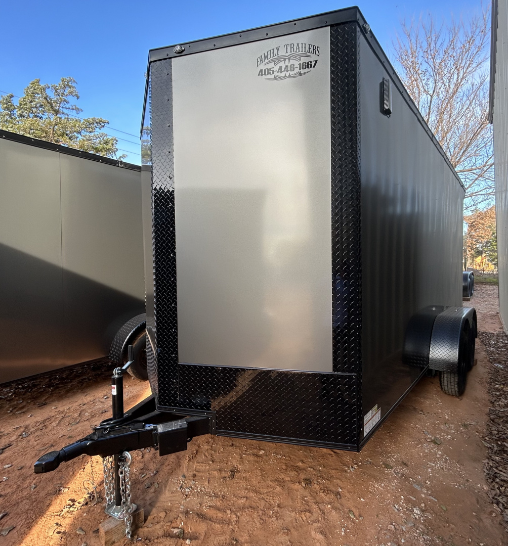 New 2026 Family Trailer 7x14 Tandem Axles Cargo / Enclosed Trailer- Screwless Exterior-Blackout Pkg- Rear Spoiler