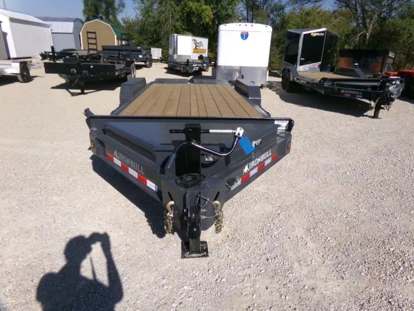 New 2026 Iron Bull 83 x 18 (15+3) EWB Equipment Trailer,14K GVWR, Gray with Rampage Ramps Flatbed Trailer
