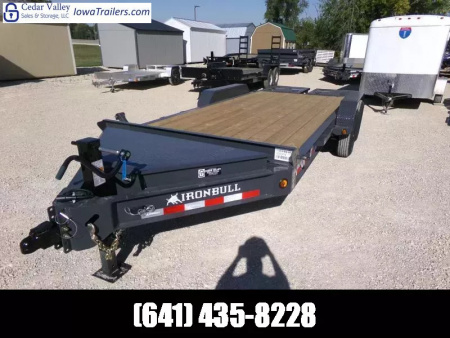 New 2026 Iron Bull 83 x 18 (15+3) EWB Equipment Trailer,14K GVWR, Gray with Rampage Ramps Flatbed Trailer