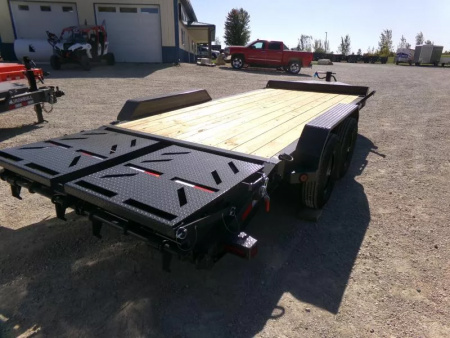 New 2026 Iron Bull 83 x 18 (15+3) EWB Equipment Trailer,14K GVWR, Gray with Rampage Ramps Flatbed Trailer