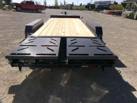 New 2026 Iron Bull 83 x 18 (15+3) EWB Equipment Trailer,14K GVWR, Gray with Rampage Ramps Flatbed Trailer