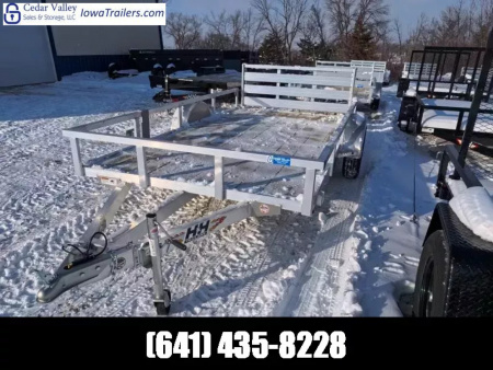 New 2026 H&H 76 x 12 Aluminum Rail Side Utility Trailer with 3K Idler and Spare Tire Mount
