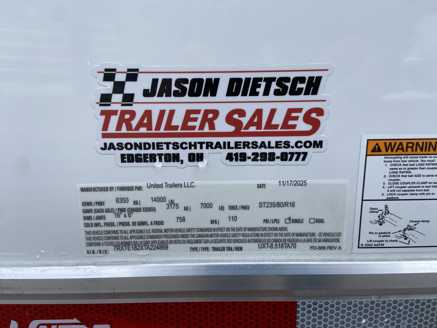 New United Trailers UXT 8.5x18 cargo trailer