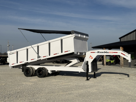 New 2026 RawMaxx 102X20X44 HDX GOOSENECK HIGH SIDE W/14 PLYS, HYDRAULIC JACKS, HYDRAULIC DISC BRAKES, AND FLIP OVER TARP 25.9K GVWR Tandem Dual Dump Trailer