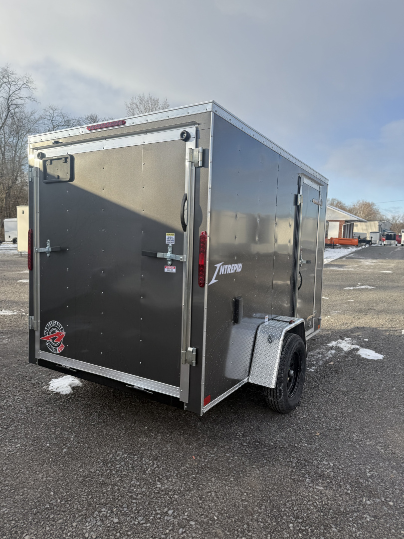 New 2026 Homesteader 6x10 -V-Nose - 6' Int. -Charcoal - RAMP DOOR
