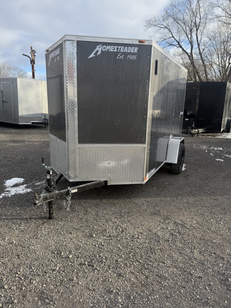 New 2026 Homesteader 6x10 -V-Nose - 6' Int. -Charcoal - RAMP DOOR