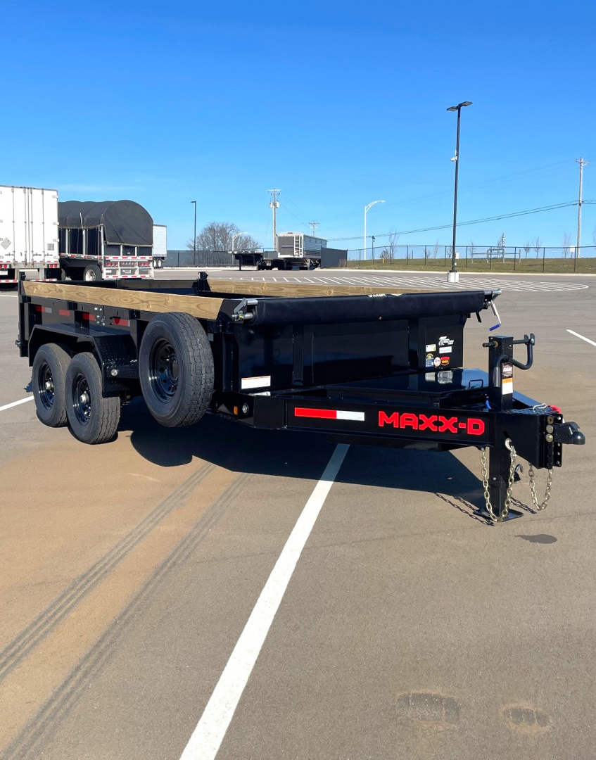 New MAXX-D DKX 14' Scissor Hoist Dump Trailer 14,000 GVWR, 10 Gauge, 24" Sides, Black, Spare, Ramps