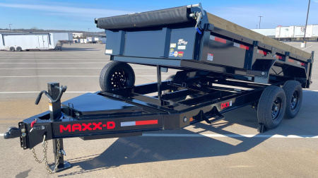 New MAXX-D DKX 14' Scissor Hoist Dump Trailer 14,000 GVWR, 10 Gauge, 24" Sides, Black, Spare, Ramps