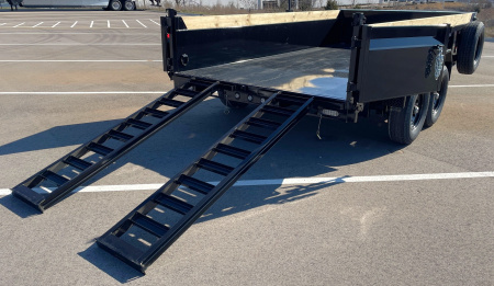 New MAXX-D DKX 14' Scissor Hoist Dump Trailer 14,000 GVWR, 10 Gauge, 24" Sides, Black, Spare, Ramps