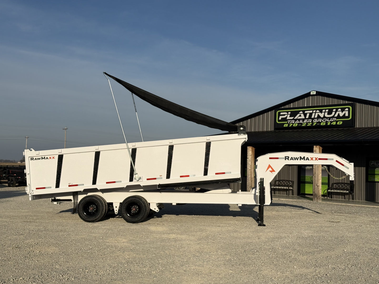 New 2026 RawMaxx HDX 102X20X44 GOOSENECK HIGH SIDE W/14 PLYS, HYDRAULIC JACKS, HYDRAULIC DISC BRAKES, AND FLIP OVER TARP 25.9K GVWR Tandem Dual Dump Trailer Dump Trailer