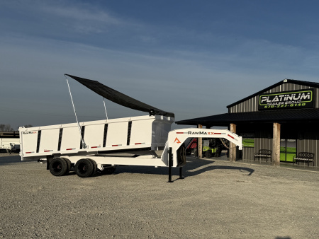 New 2026 RawMaxx HDX 102X20X44 GOOSENECK HIGH SIDE W/14 PLYS, HYDRAULIC JACKS, HYDRAULIC DISC BRAKES, AND FLIP OVER TARP 25.9K GVWR Tandem Dual Dump Trailer Dump Trailer