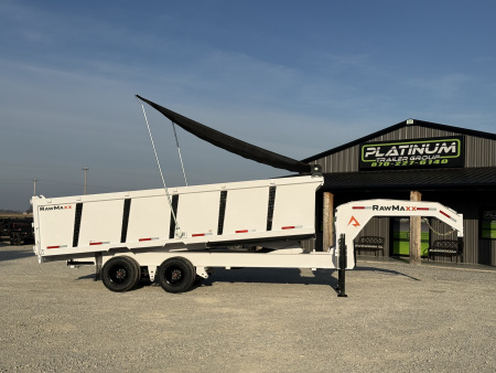 New 2026 RawMaxx HDX 102X20X44 GOOSENECK HIGH SIDE W/14 PLYS, HYDRAULIC JACKS, HYDRAULIC DISC BRAKES, AND FLIP OVER TARP 25.9K GVWR Tandem Dual Dump Trailer Dump Trailer
