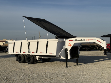 New 2026 RawMaxx HDX 102X20X44 GOOSENECK HIGH SIDE W/14 PLYS, HYDRAULIC JACKS, HYDRAULIC DISC BRAKES, AND FLIP OVER TARP 25.9K GVWR Tandem Dual Dump Trailer Dump Trailer