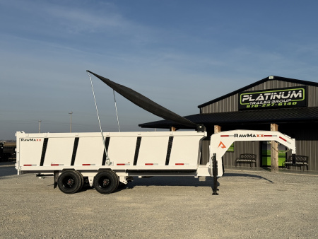 New 2026 RawMaxx HDX 102X20X44 GOOSENECK HIGH SIDE W/14 PLYS, HYDRAULIC JACKS, HYDRAULIC DISC BRAKES, AND FLIP OVER TARP 25.9K GVWR Tandem Dual Dump Trailer Dump Trailer
