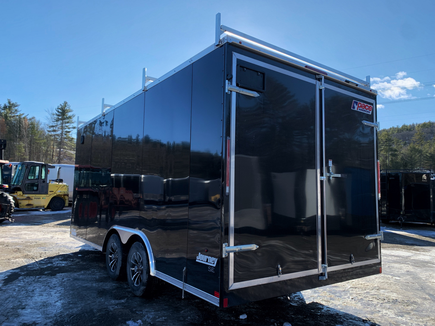New 2026 Pace American 8.5X18 + 2ft V nose/ Ladder Racks/ Barn Doors/ 7' Int - 7000gvw