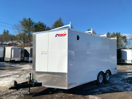 New 2026 Pace American 8.5X16 + 2ft V nose/ Ladder Racks/ Barn Doors/ 7' Int - 7000gvw