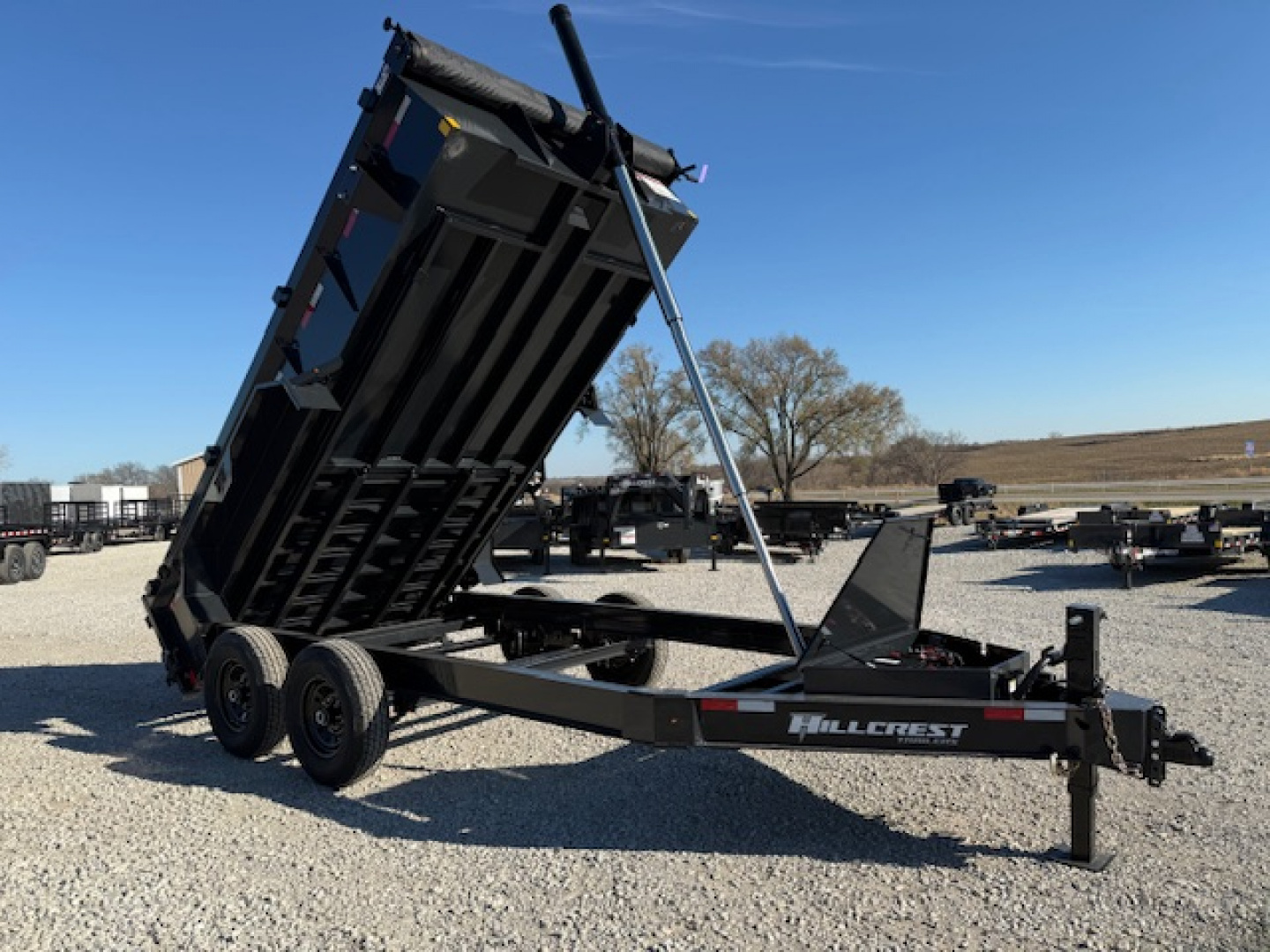 New 2026 Hillcrest Deep Charcoal 7'x14' 15.4k Demco Coupler Dump Trailer