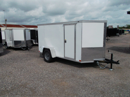 New 2026 Covered Wagon Trailers 5x10 Cargo Trailer / Enclosed Cargo Trailer / Ramp / RV Side Door / Bed Lined Tongue and Frame / .030 White Semi-Screwless Exterior