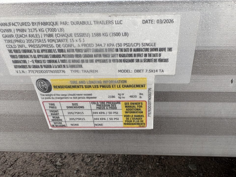 New 2026 Durabull 7.5x14 7K Motorcycle / Enclosed Trailer